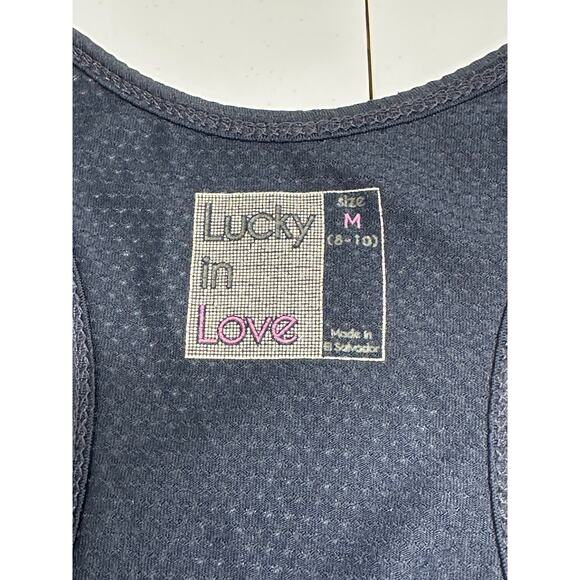 Lucky in Love Top Womens Medium Navy Tank Racerback Stretch‎ Tennis Pickleball - Picture 7 of 10